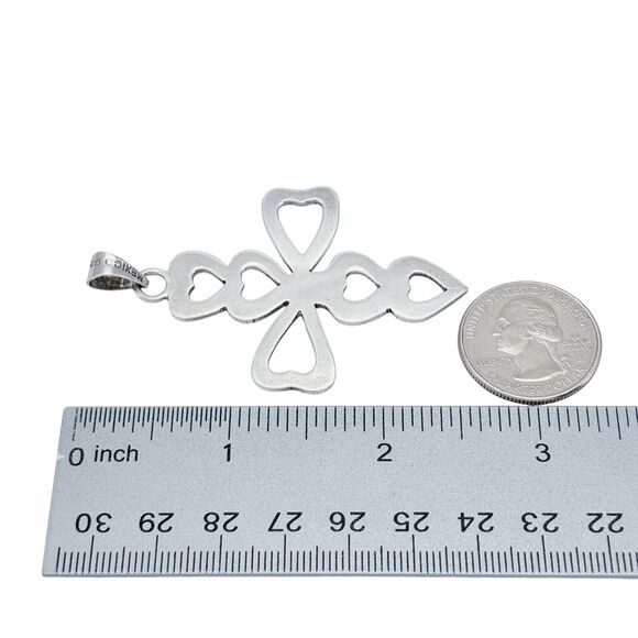 Southwest Mexico Taxco TP-85 Sterling Silver 925 Heart Cutout Cross Pendant - Picture 7 of 8